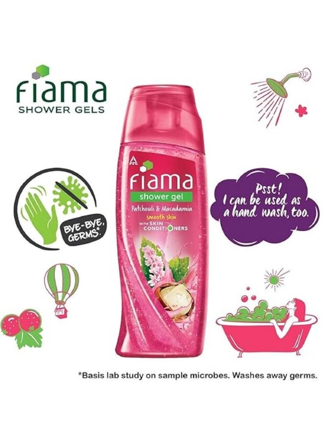 فياما مجموعة فياما جل بار الاحتفالية، صابون 125 غرام وجل استحمام فياما برائحة الباتشولي والمكاديميا، غسول للجسم مع مرطبات للبشرة لبشرة ناعمة ومتألقة، زجاجة 250 مل - Image 3